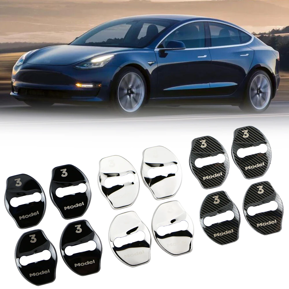 

4pcs Car Door Lock Protection Decoration Cover Stainless Steel Rust Cover Sticker for Tesla Model 3 2016 - 2022 Car Accessories