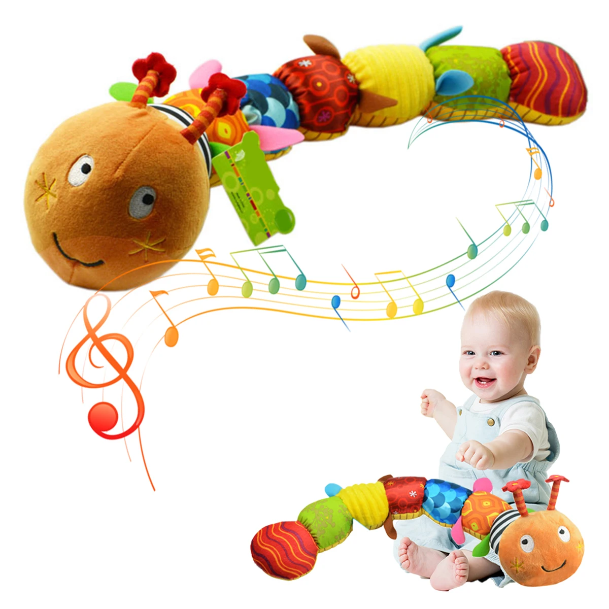 

Музыкальная мягкая гусеница, игрушка-погремушка, развивающая гусеница для раннего развития, плюшевая игрушка, разноцветная мультяшная гус...