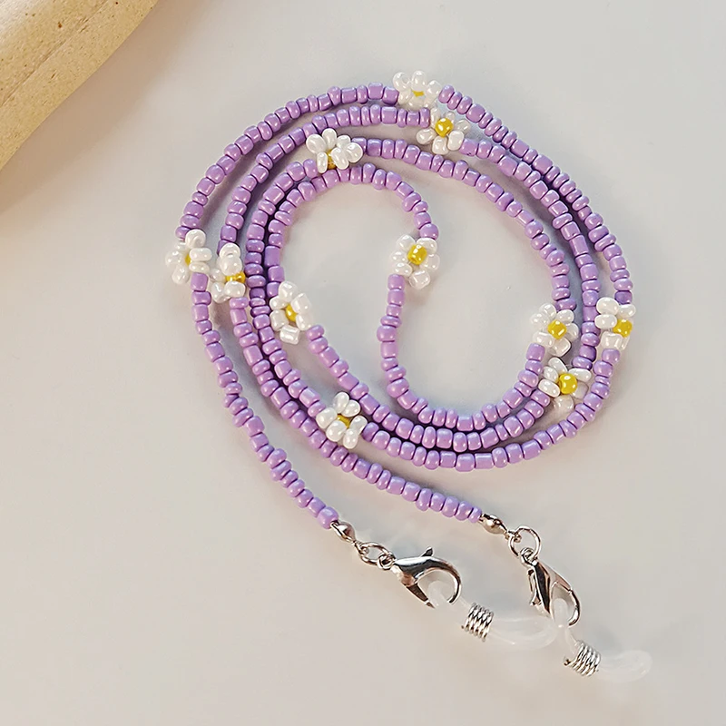 

2022 New Mixed Color Beads Mask Strap Flowers Daisy Necklace Glasses Chain Eyeglasses Holder Sunglasses Lanyard for Women Girls