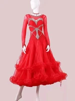 ballroom competition dance dresses women red color elegant waltz dance skirt customization standard ballroom dancing dress