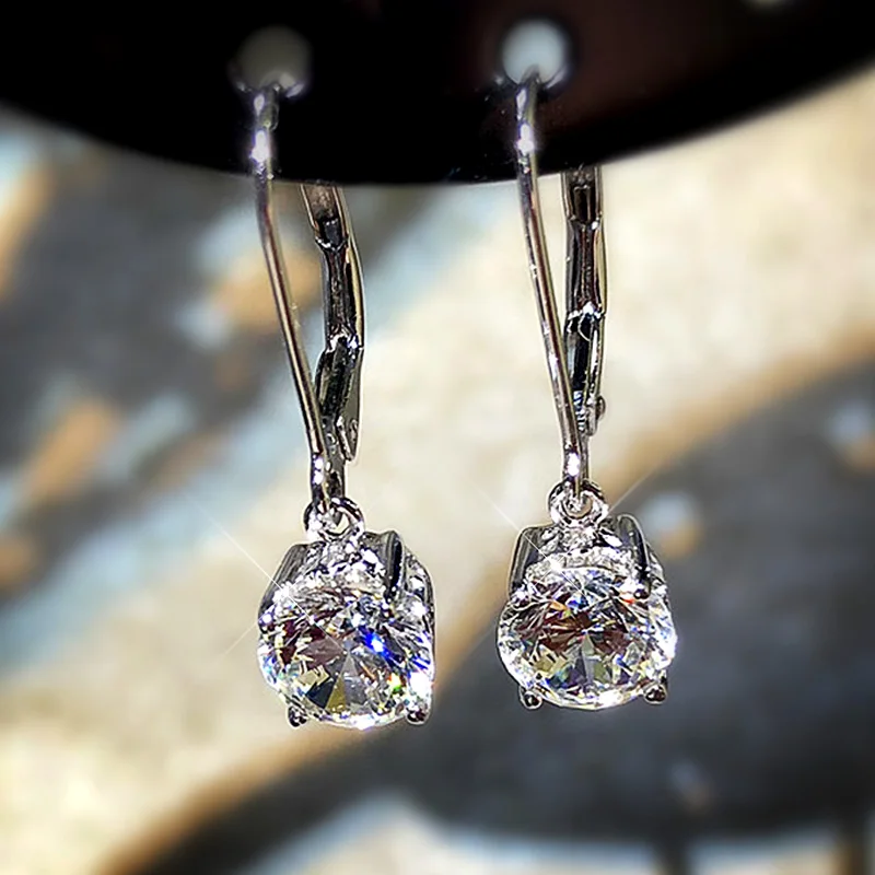 

Ne'w Hot Sale Simple Dangle Earrings for Women Round Cubic Zirconia Pendent Elegant Female Accessories Gift Fashion Jewelry