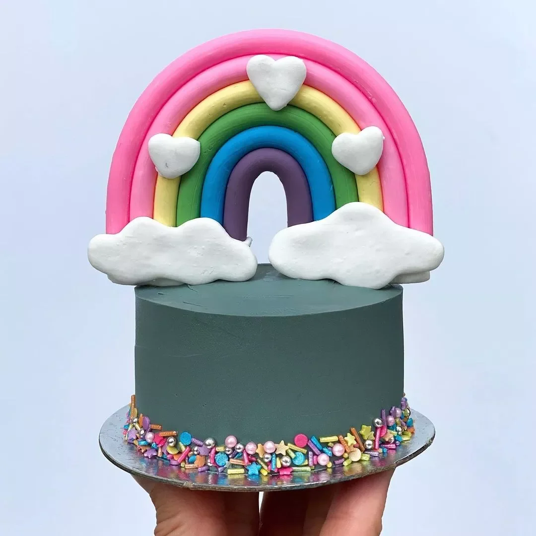 

Polymer Clay Rainbow Cute Smile Cloud Star Theme Cake Topper Beautiful Cotton Balls Kids Favors Party Supplies Cake Decoration