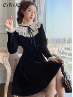 vintage velvet dress women long sleeve black lace y2k dress korean fashion elegant sweet dress evening party 2022 autumn retro