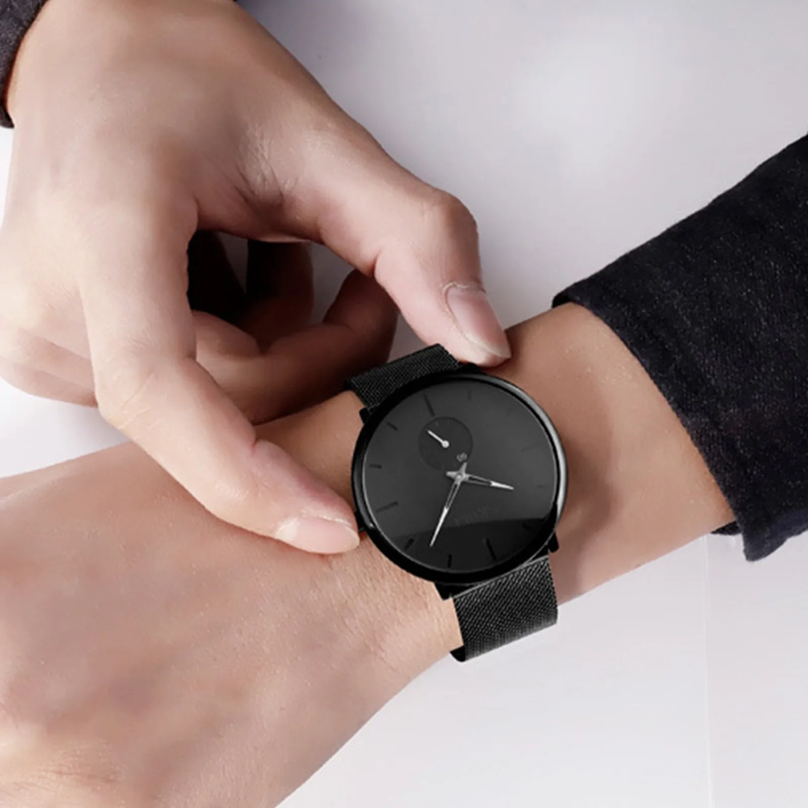 

Cool Black Men'S Quartz Watch Korean Trend Waterproof Stainless Steel Mesh Belt Watch Men Business Stainless Steel Mesh Belt