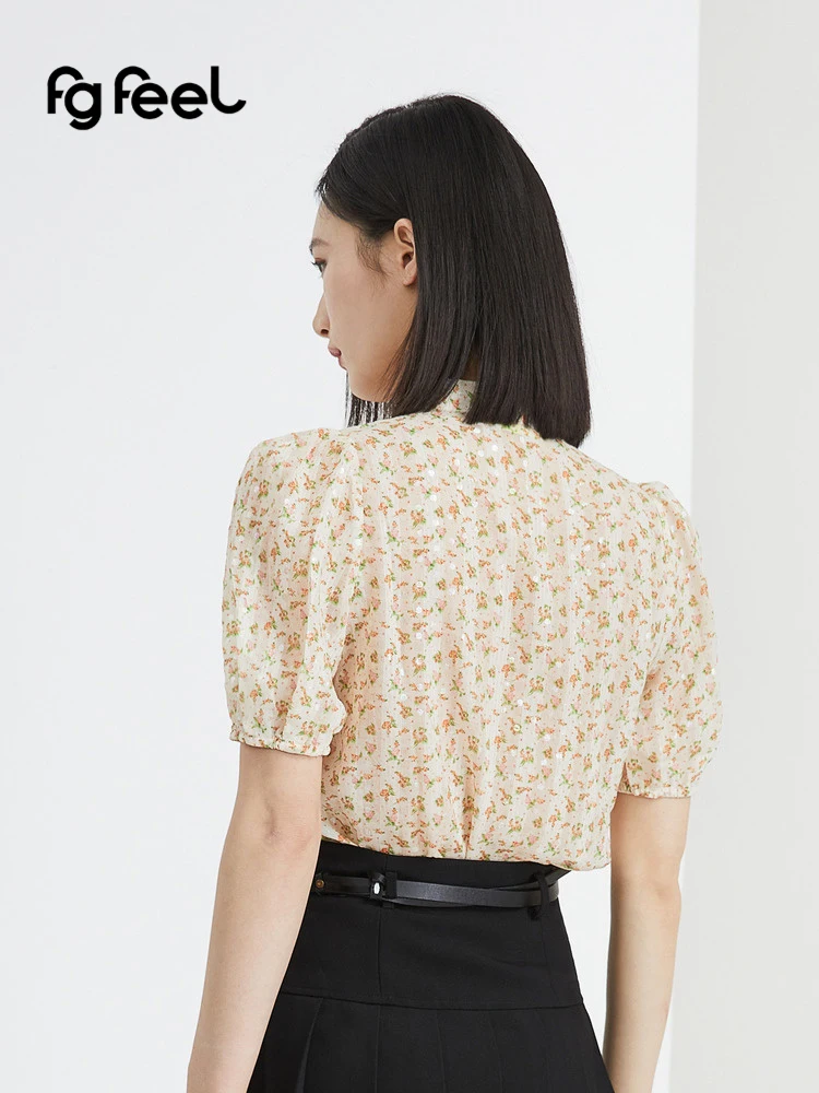 Pupu Sle Romantic Vitali Flower Lace-up Top Women 2024 New Slimming Versatile 9592S