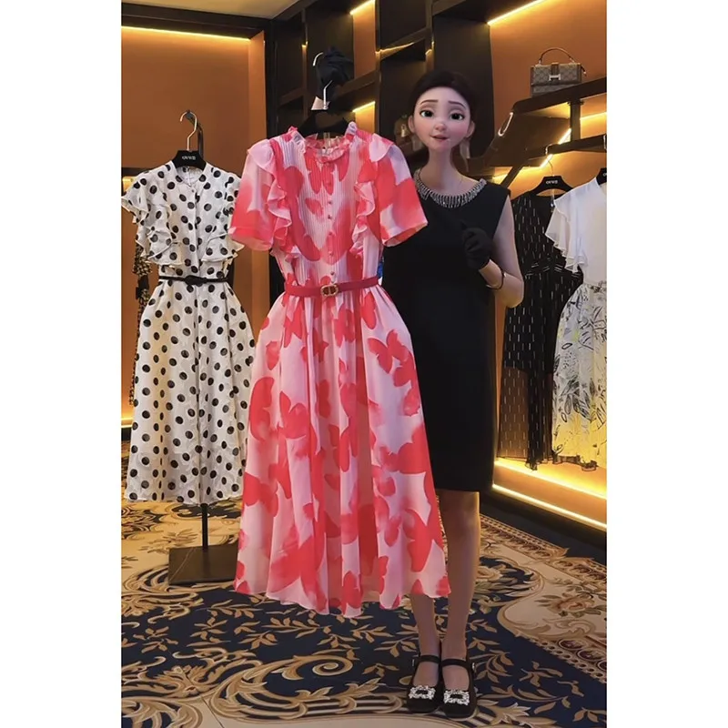 Женское плиссированное платье с коротким рукавом длинное винтажное