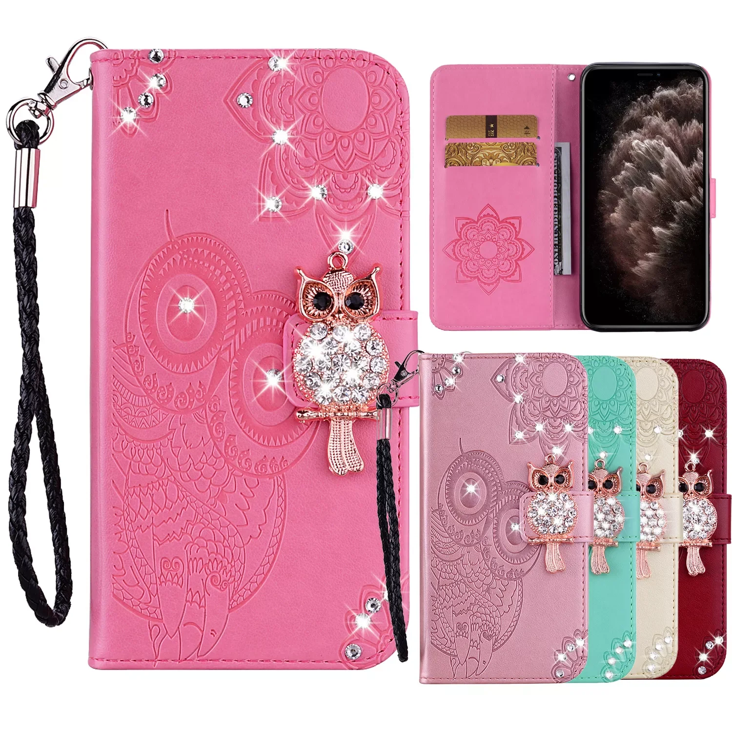 

Glitter Leather Wallet Case for Samsung Galaxy A52 A52S A13 A12 A32 A33 A53 A22 S21 S10 S20 S22 Plus Note20 Ultra Owl Cover