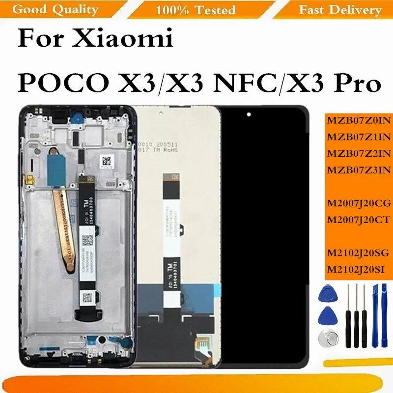 

ЖК-дисплей для POCO X3 для Xiaomi Poco X3 NFC, ЖК-дисплей с сенсорным экраном и дигитайзером в сборе с рамкой для Xiaomi Poco X3 Pro LCDs