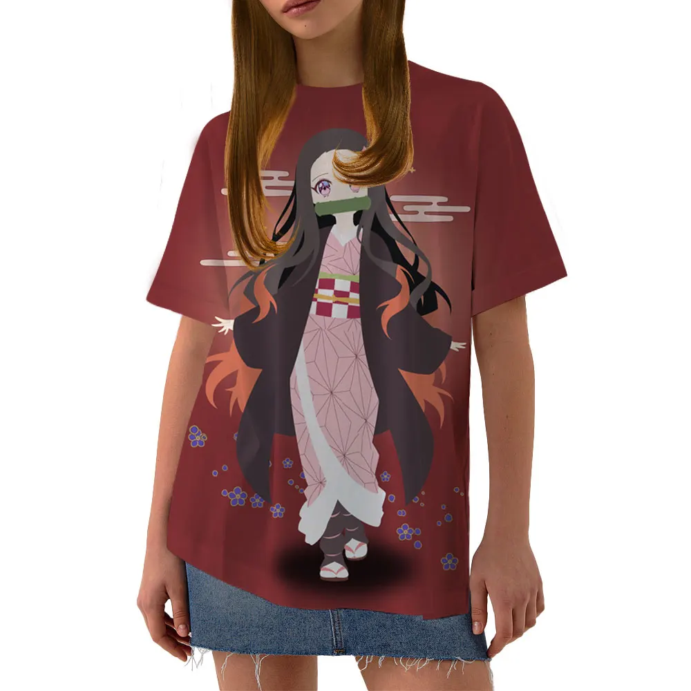 

2022 Summer Cartoon Ghost Slayer 3D Printed T-Shirt O Neck Short Sleeve Street Fashion Women's Top