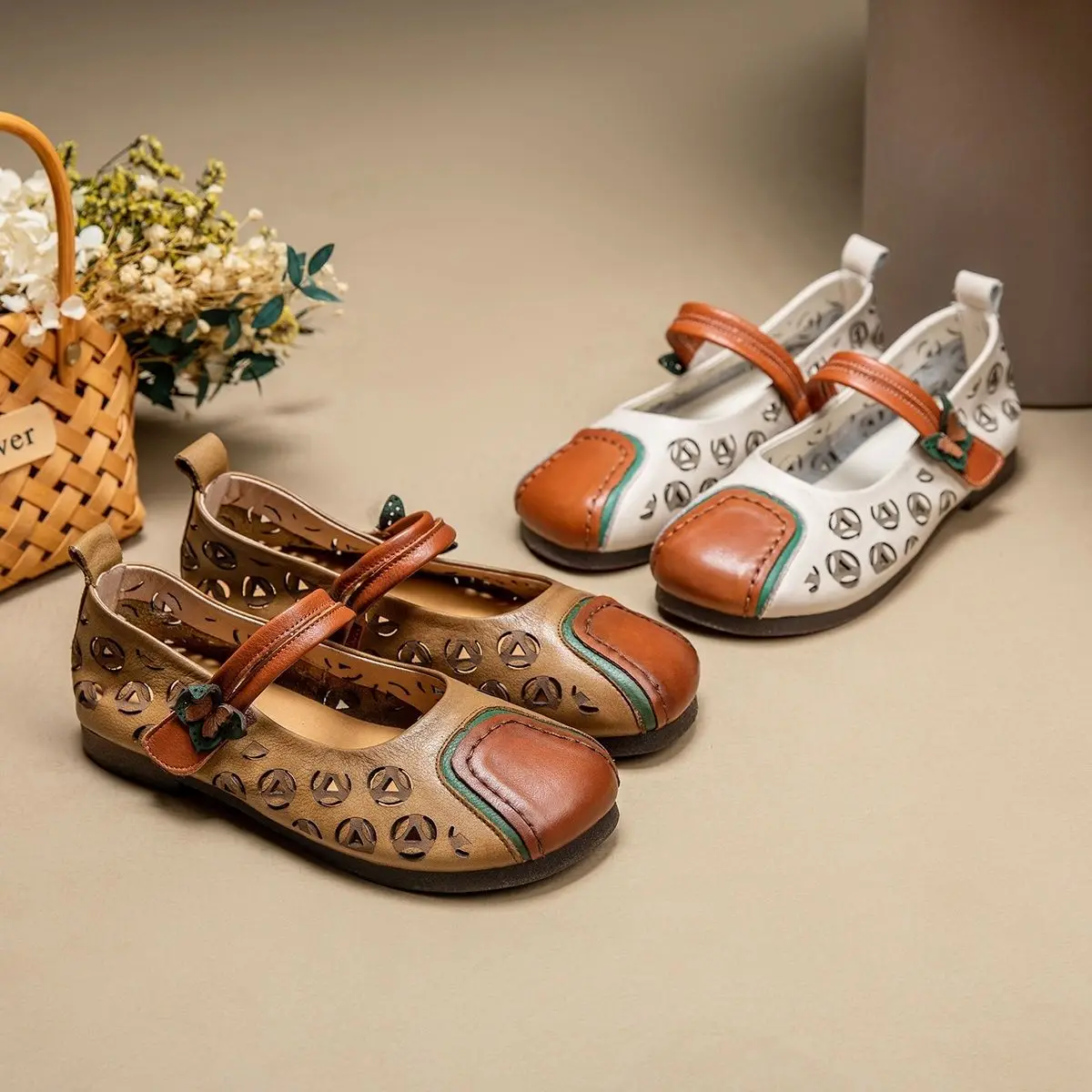 Precision stitching Ballet Flats Design Round Head Wide Feet Women's  Woman moccasin Loafers Mom Flats Ladies Vintage Flat Shoes