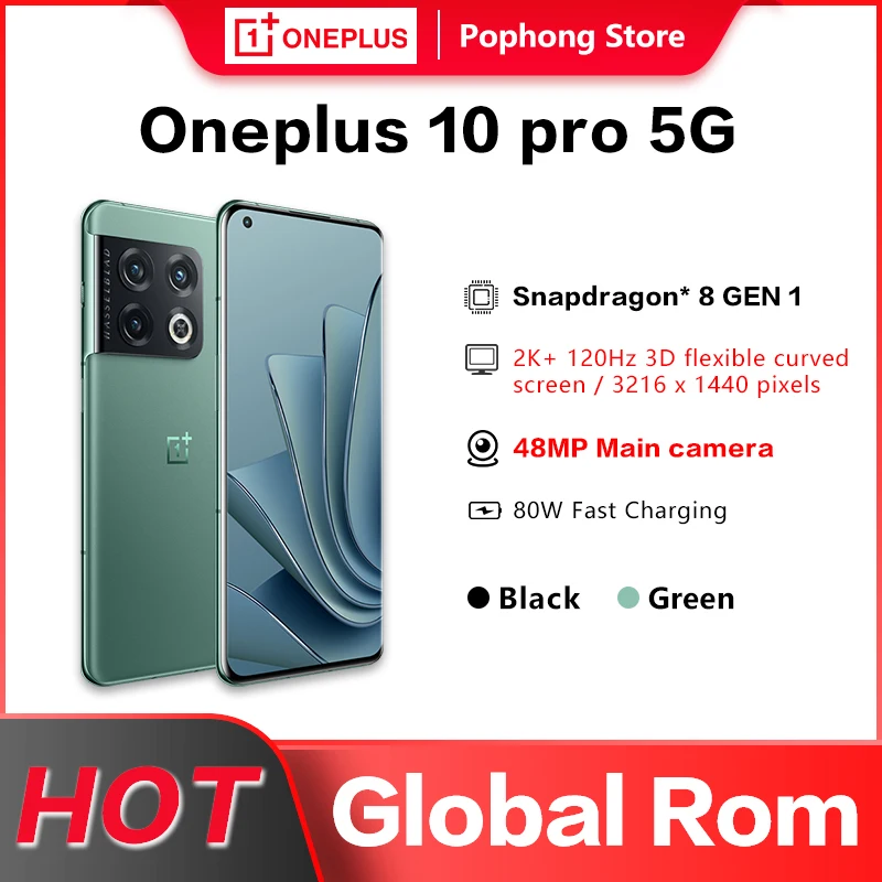 orginal global rom oneplus 10 pro 5g mobile phone 6 7 amoled flexible curved screen snapdagon 8 gen 1 ocat core wifi 6 nfc free global shipping