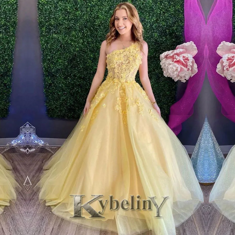 

Kybeliny Light Yellow Evening Dresses One Shoulder Aline Prom Robe De Soiree Graduation Celebrity Vestidos Fiesta Women Formal