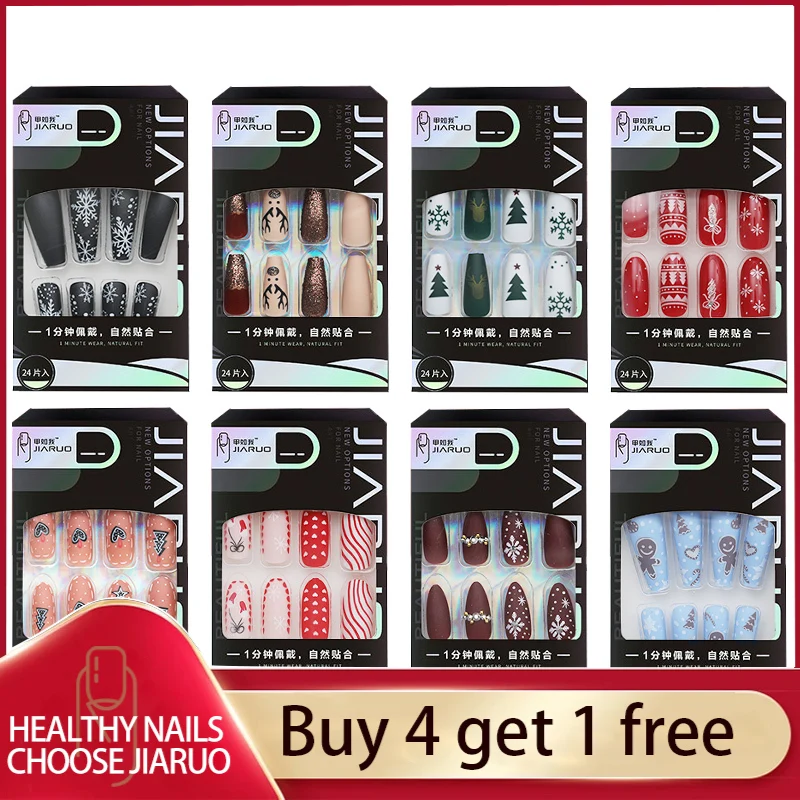 

Press on Nails JIARUO Long Nail Art Fake New Style Tips Supplies Profess Acrylic Stick False Coffin Glue French Set Full Designs