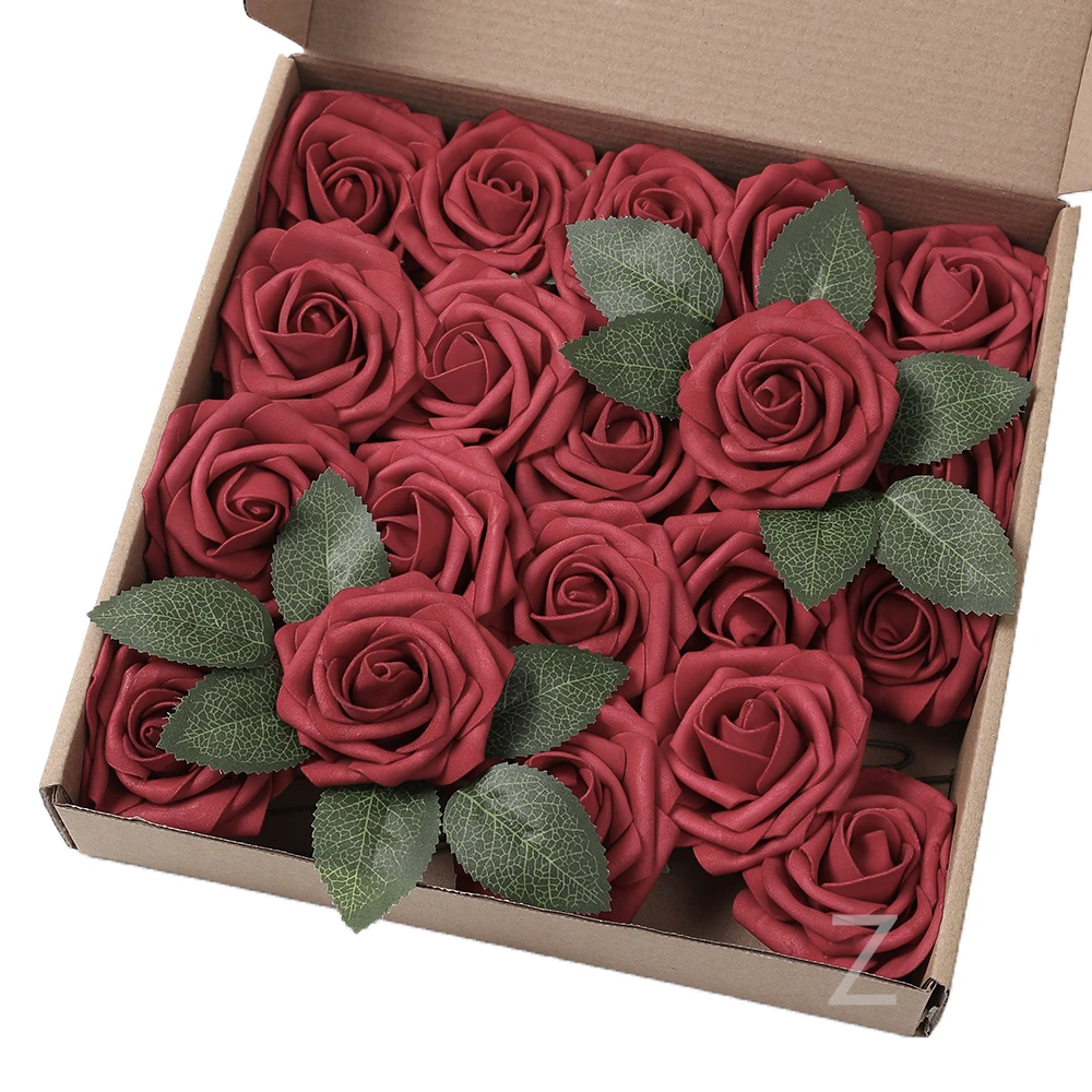 

25Pcs PE Foam Artificial Flowers Rose Heads Latex Foam With Stem Wedding Bridal Bouquets Centerpieces Home Party Decorations