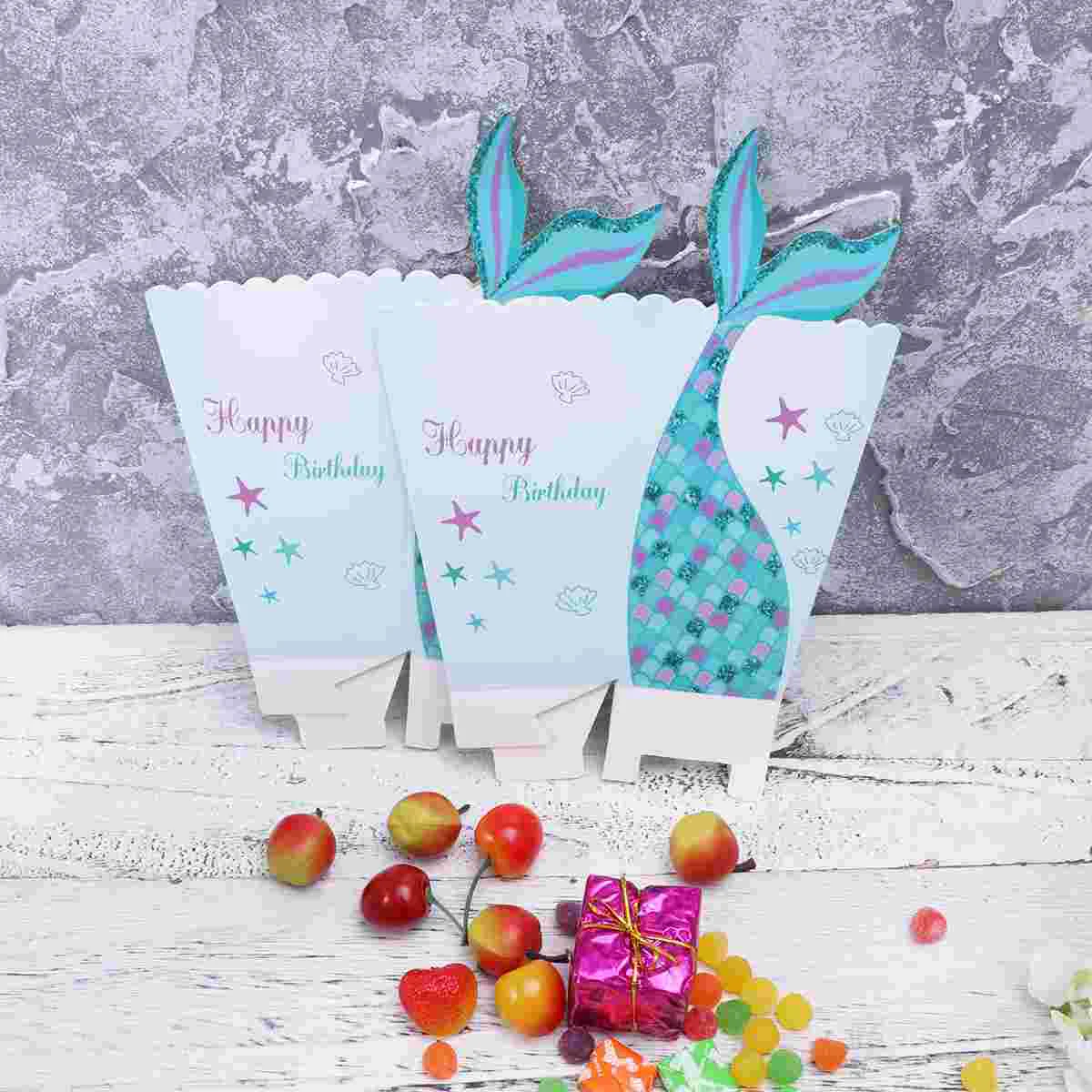 

Popcorn Mermaid Party Candy Favor Buckets Container Cookie Treat Boxes Goodie Themed Containers Box Paper