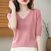 french gentle style temperament puff sleeve knitted short sleeved womens summer soft waxy thin thin v neck top