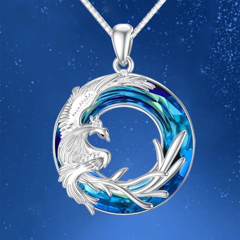 цепочка на шею женская подвеска Модное ожерелье из синего феникса с кристаллами
