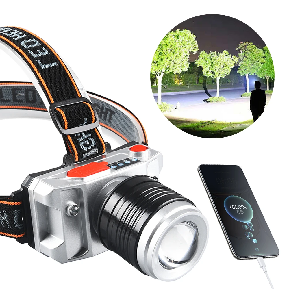 

Strong Headlight Headband Flashlamp LED USB Charging 10W Multi-function Zoom Waveing Induction for Outdoor Night Running Camping