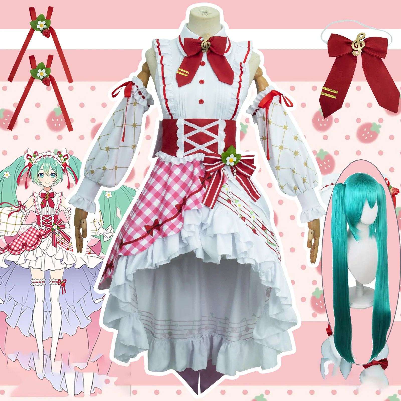 

Project Sekai Colorful Stage 15th Anniversary Cosplay Wig Full Suit Cute Strawberry Lolita Costume Role-playing Halloween Party