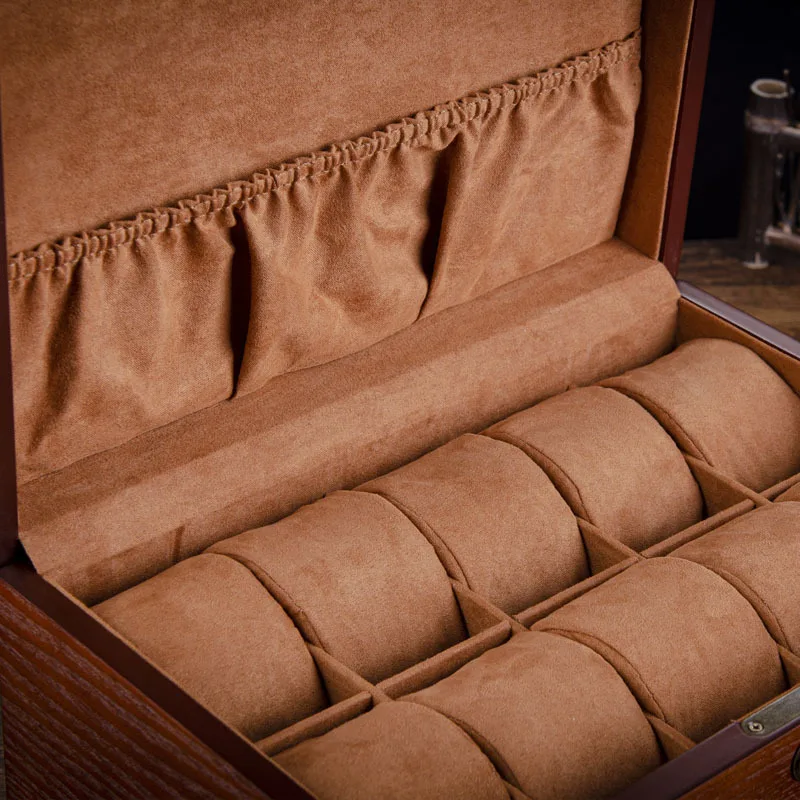 European and American style watch jewelry jewelry glasses collection display box with lock skylight solid wood watch storage box