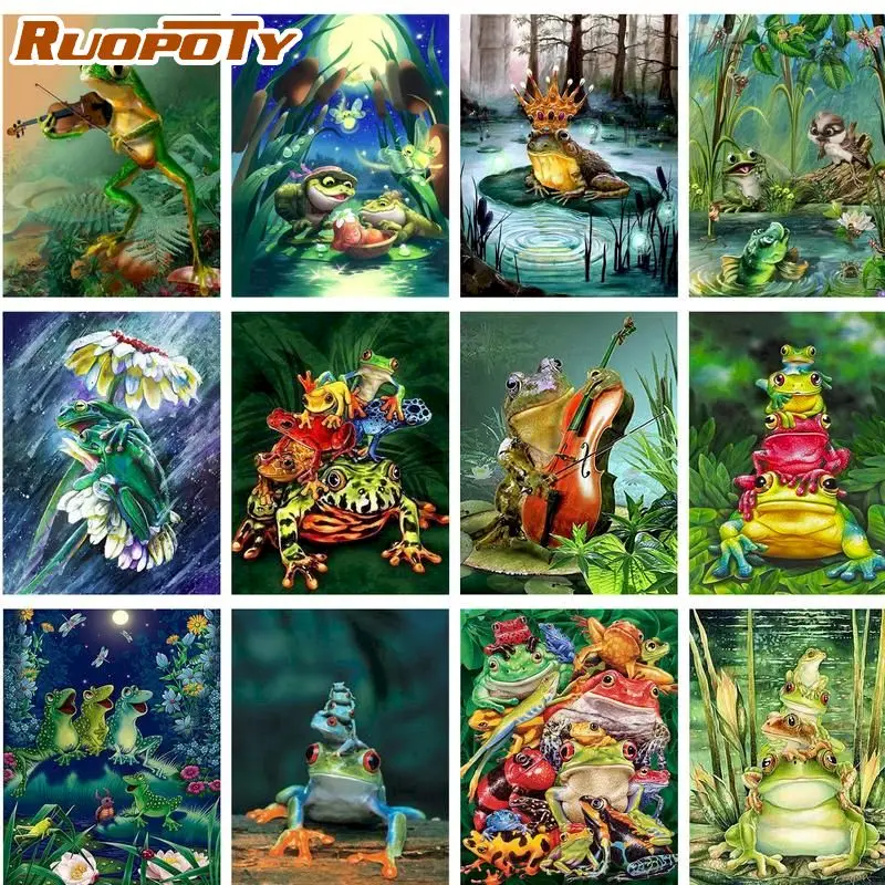 

RUOPOTY Painting By Numbers Animal Frog Oil Paint Kit HandPainted DIY Gift 60x75cm Frame On Canvas Modern Home Decor Wall Art Ph
