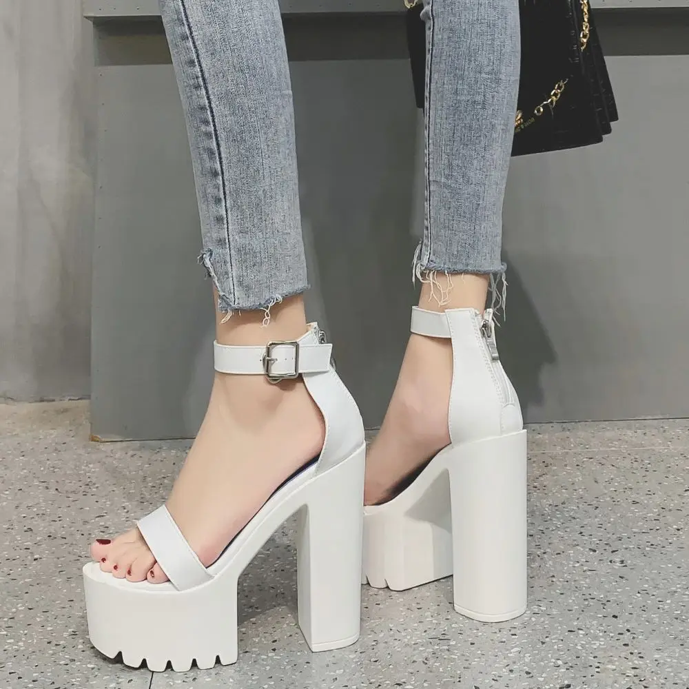 

Women Sandals 2022 Summer Shoes Trend Black White Fashionable High Heels Leisure Chunky Platform Sandals Woman 14cm