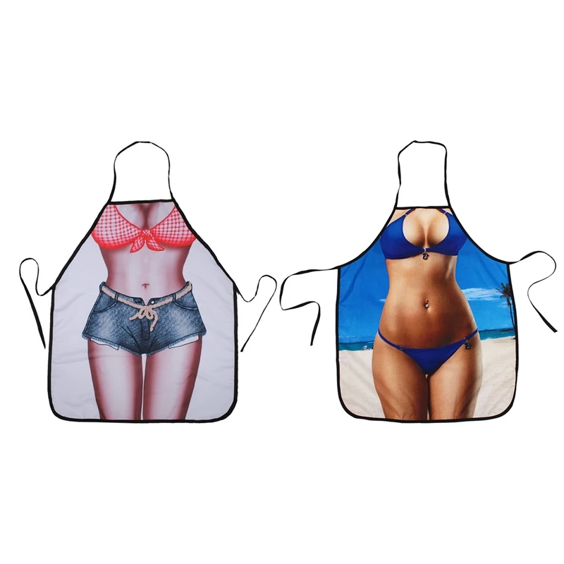 

2 Pcs Sexy Kitchen Apron Funny Creative Cooking Aprons For Women Ladies Girlfriend Gifts Multicolor & Blue White