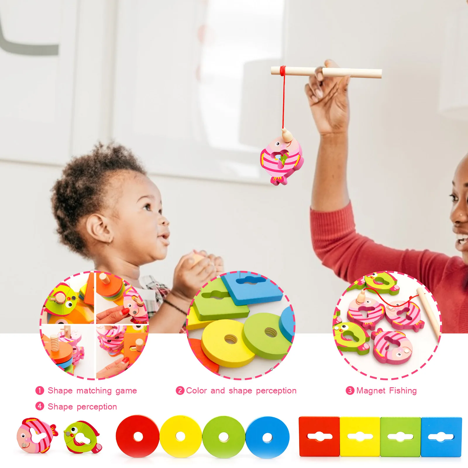 

Puzzle Baby Early Educational Toy 2-In-1 Wooden Board Game Geometric Magnetic Classic Educational Assemble Toys