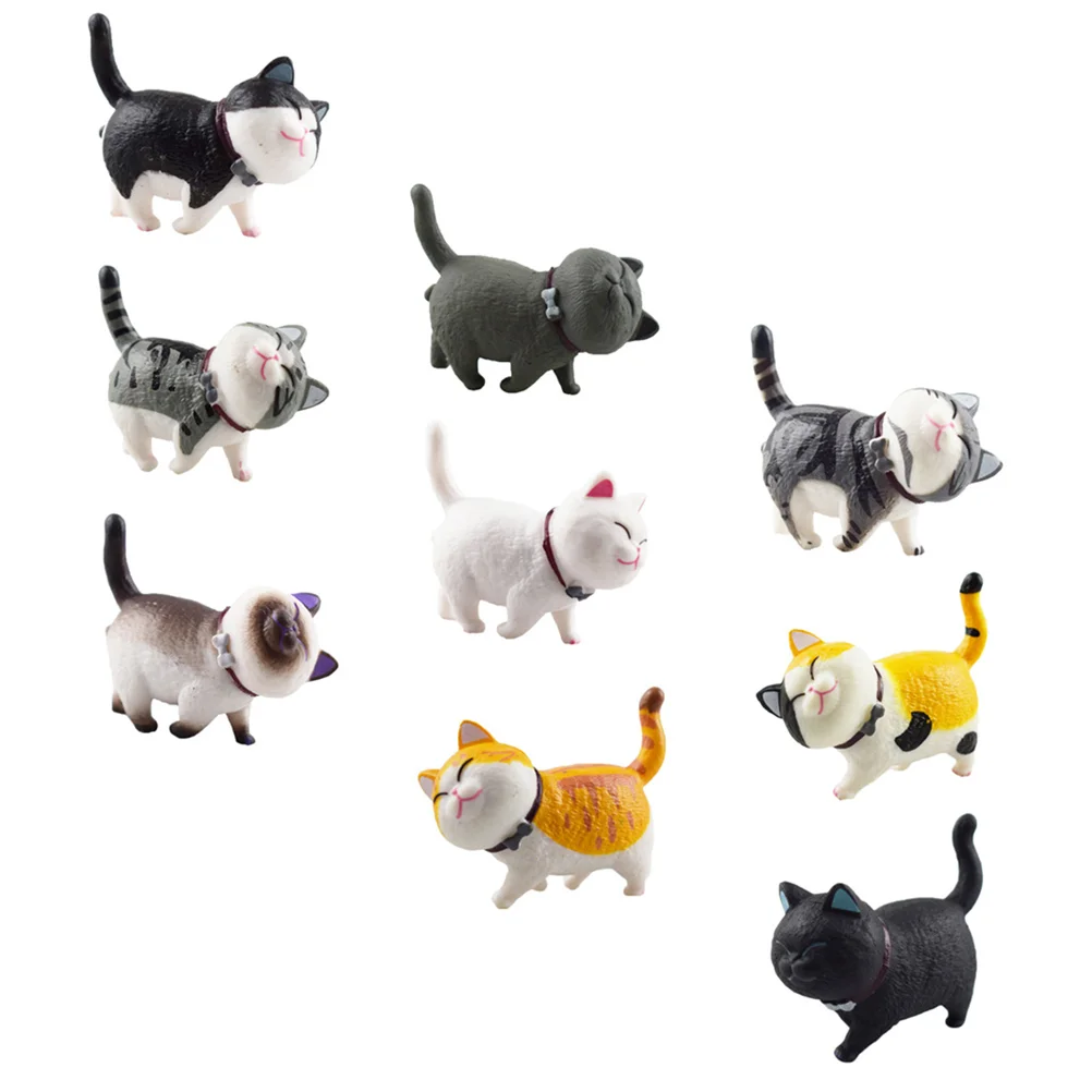 

9 PCS Cat Miniature Plastic Realistic Figurine Model Toy House Little Pvc Lovely