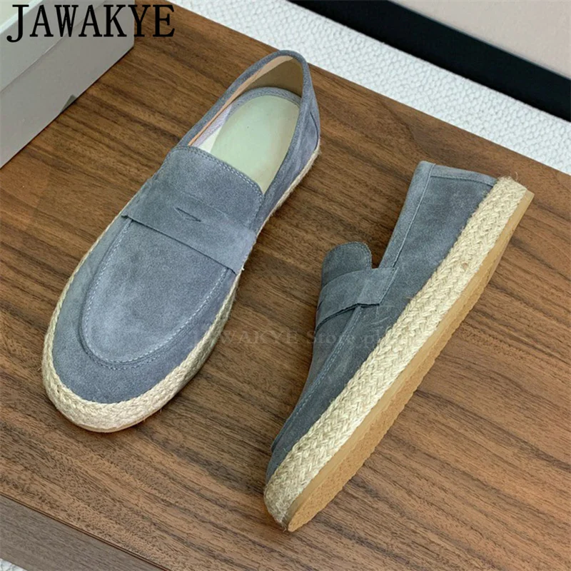 Мужские новые замшевые кожаные ботинки с круглым носком слипоны для вождения