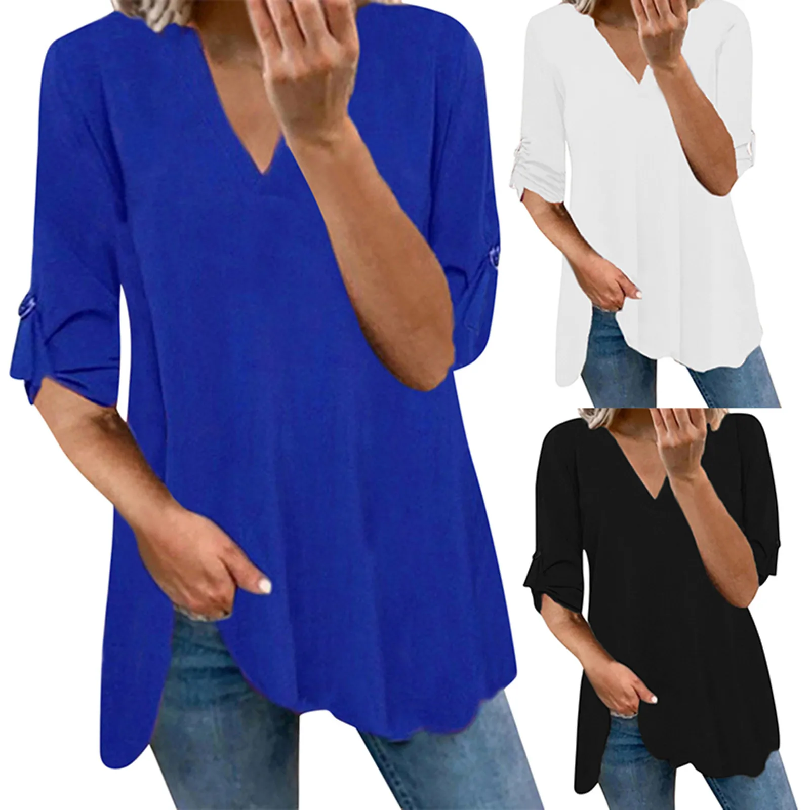 

Женская футболка с рукавом-воланом, блузка с V-образным вырезом, Повседневная Туника, женское платье