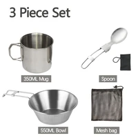 outdoor tableware set 304 stainless steel camping picnic hiking sierra bowl folding cup spoon fork chopsticks knife portable bag