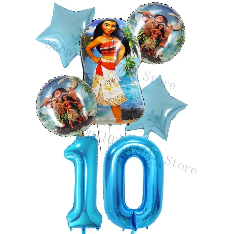 Фото 6 шт., набор воздушных шаров для вечеринки Disney Moana 2, номер 1-10, мультяшные украшения для вечеринки, подарок на день рождения для мальчиков и девочек, декоративные шары №2