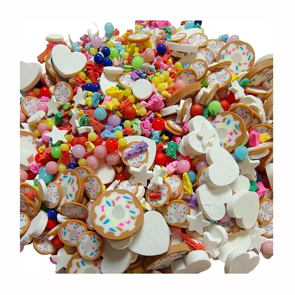 Kawaii Polymer Soft Clay Donuts Slice Sprinkle White Heart and Star Slices for Crafts DIY Slime Filling Acrylic beads