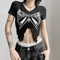 dark department butterfly personalized printed short sleeve t shirt summer spice girl exposed navel versatile thin blouse