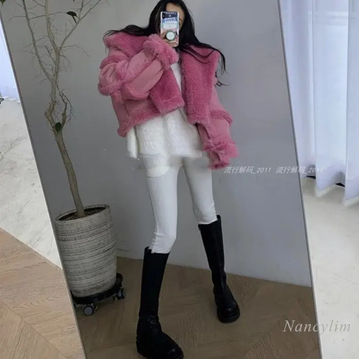 Korean Fashion Leather Fur Coat Women 2022 New Autumn Winter Wear Fleece-Lined Thickened Warm Faux Suede Lamb Fur Jacket Short