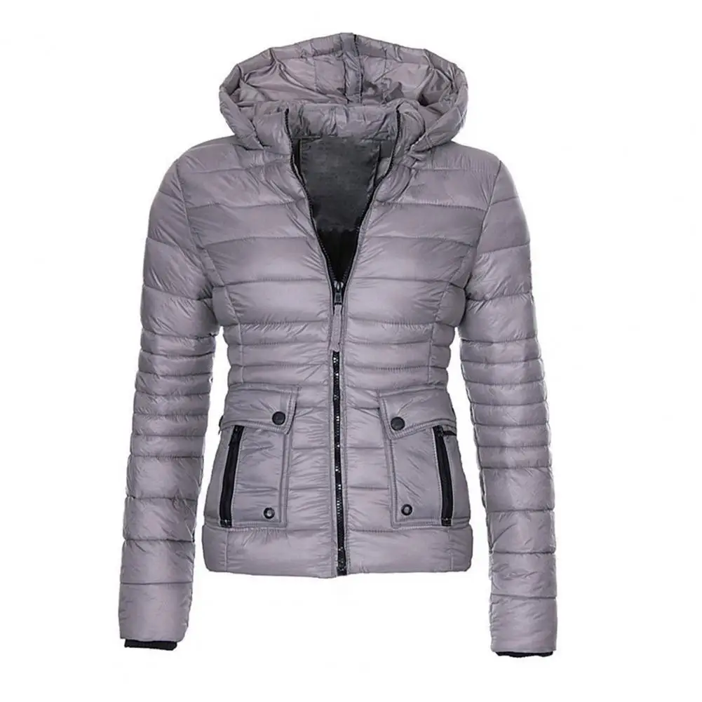 Dropshipping!!Women Winter Coat Warm Hooded Casual Short Padded Jacket Long Sleeve Down Jackets Zipper Slim fit Outerwear