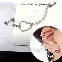 1pcs helix piercing heart chain ear studs stainless steel cartilage earrings conch lobe ear pierc helix jewelry 16g 20g gauge
