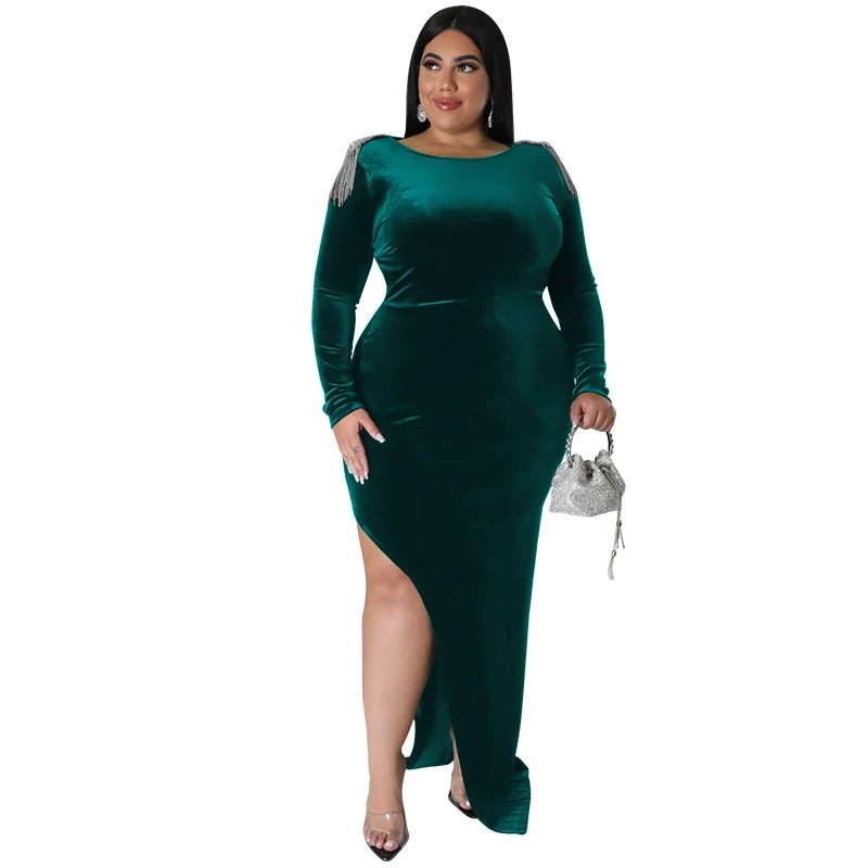 Dress Plus Size Women's Clothing Fashion Shoulder Jewelry Long Sleeve Elegant Dress Solid Color Casual Backless Party Dresses