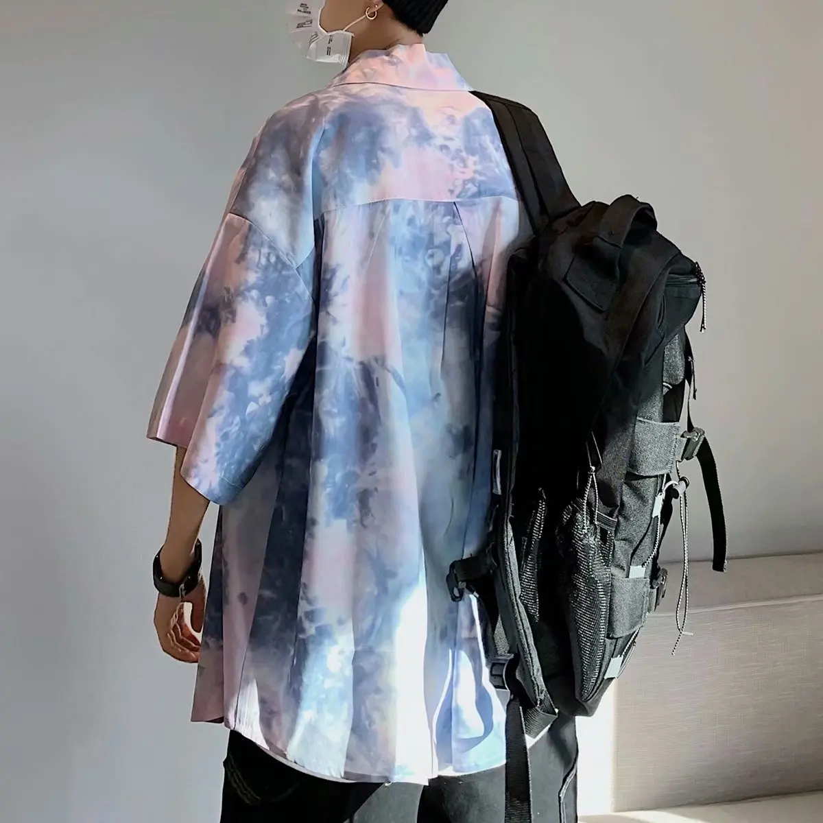 Гавайская рубашка мужская летняя куртка с коротким рукавом и оборками красивая в