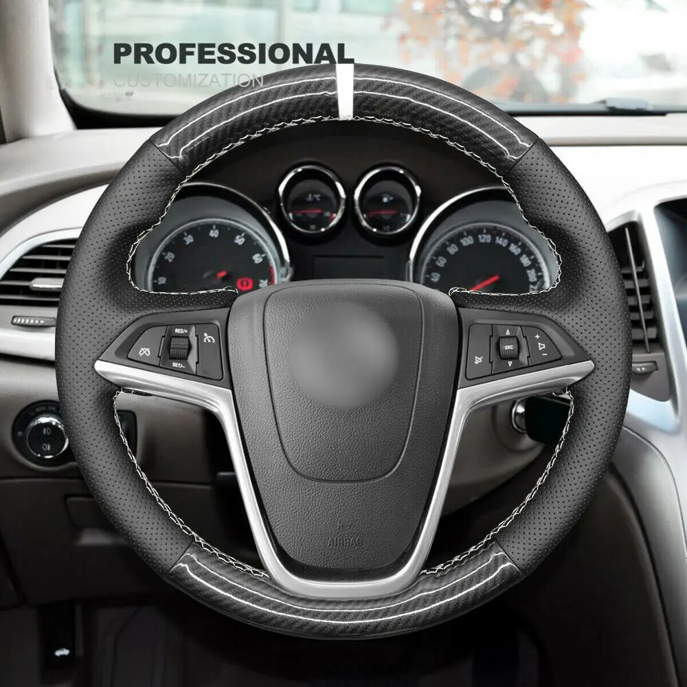 

DIY Hand Stitching DIY Custom Soft Black Leather Carbon Fiber Steering Wheel Cover For Buick Encore Interior Accessories