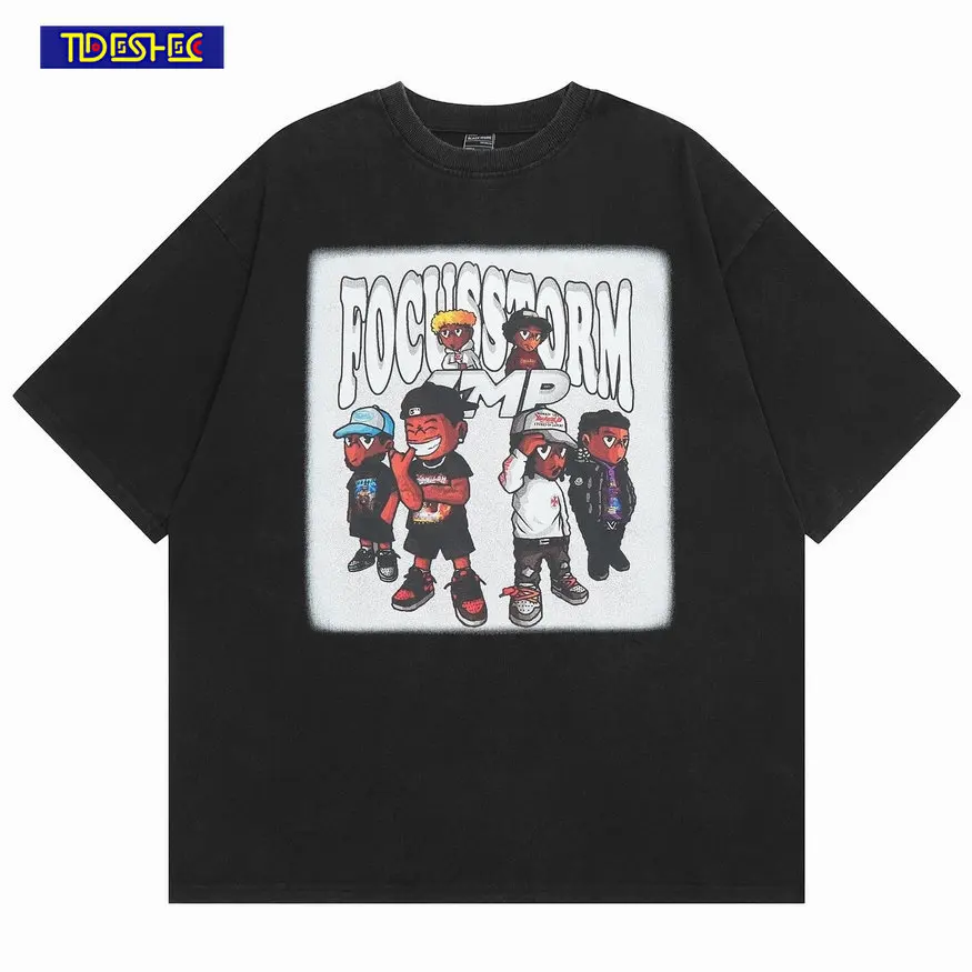 

Футболка мужская оверсайз в стиле хип-хоп/рэп, с мультяшным принтом