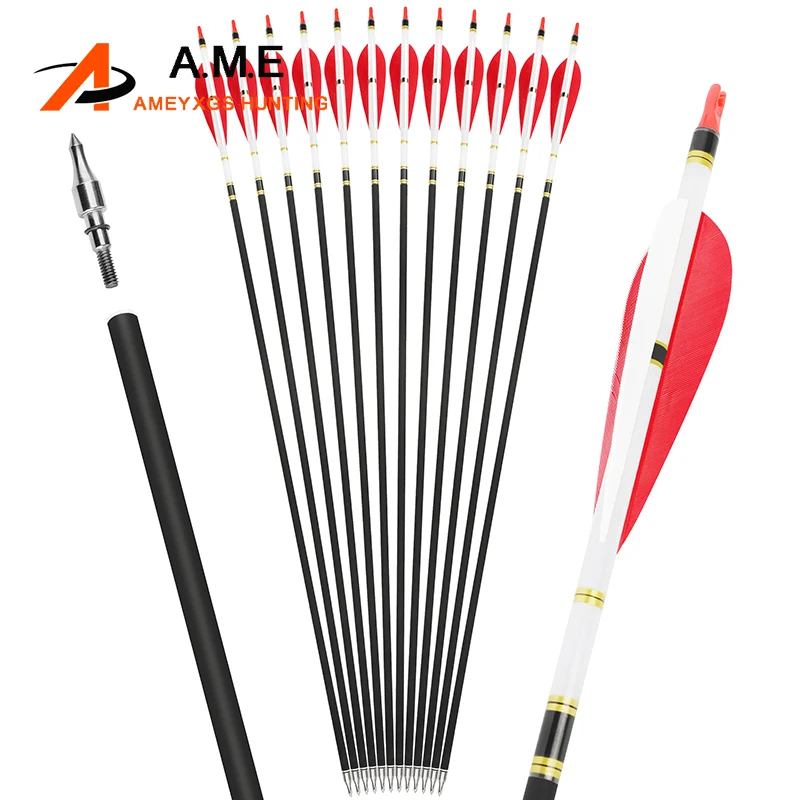 

31.5 Inches Spine 500 Mixed Carbon Arrows Archery OD 7.8mm 4 inch Turkey Feather Recurve Compound Bow Arrow Hunting Shooting