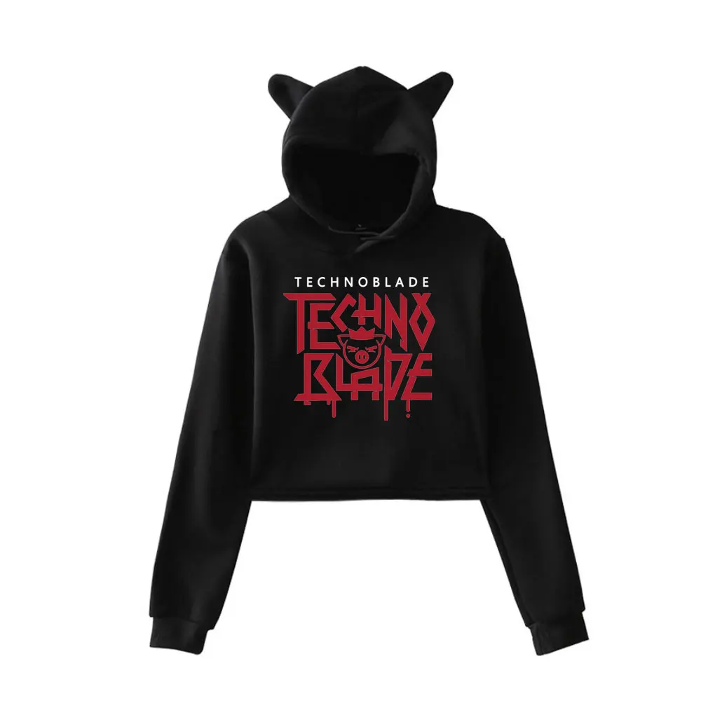 

2022 Новые укороченные топы Technoblade Merch TECHNOBLADE Agro толстовка с кошачьими ушками новый дизайн крутой принт чудо короткий пуловер для женщин