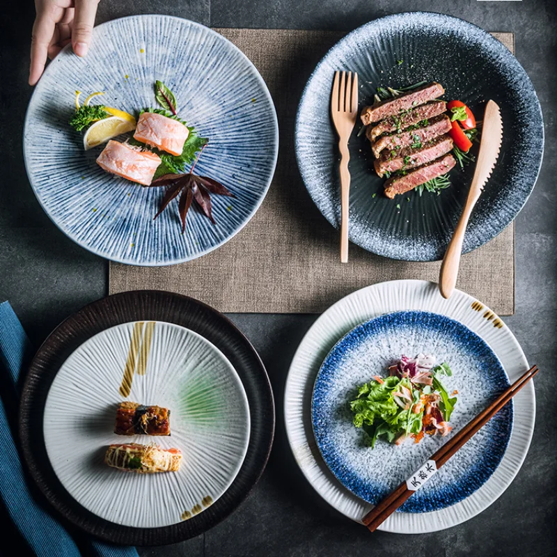 

Посуда в японском стиле, керамическая тарелка, тарелка для завтрака, плоская тарелка для суши, домашняя креативная тарелка для стейка, тарелка для западного ужина, набор тарелок