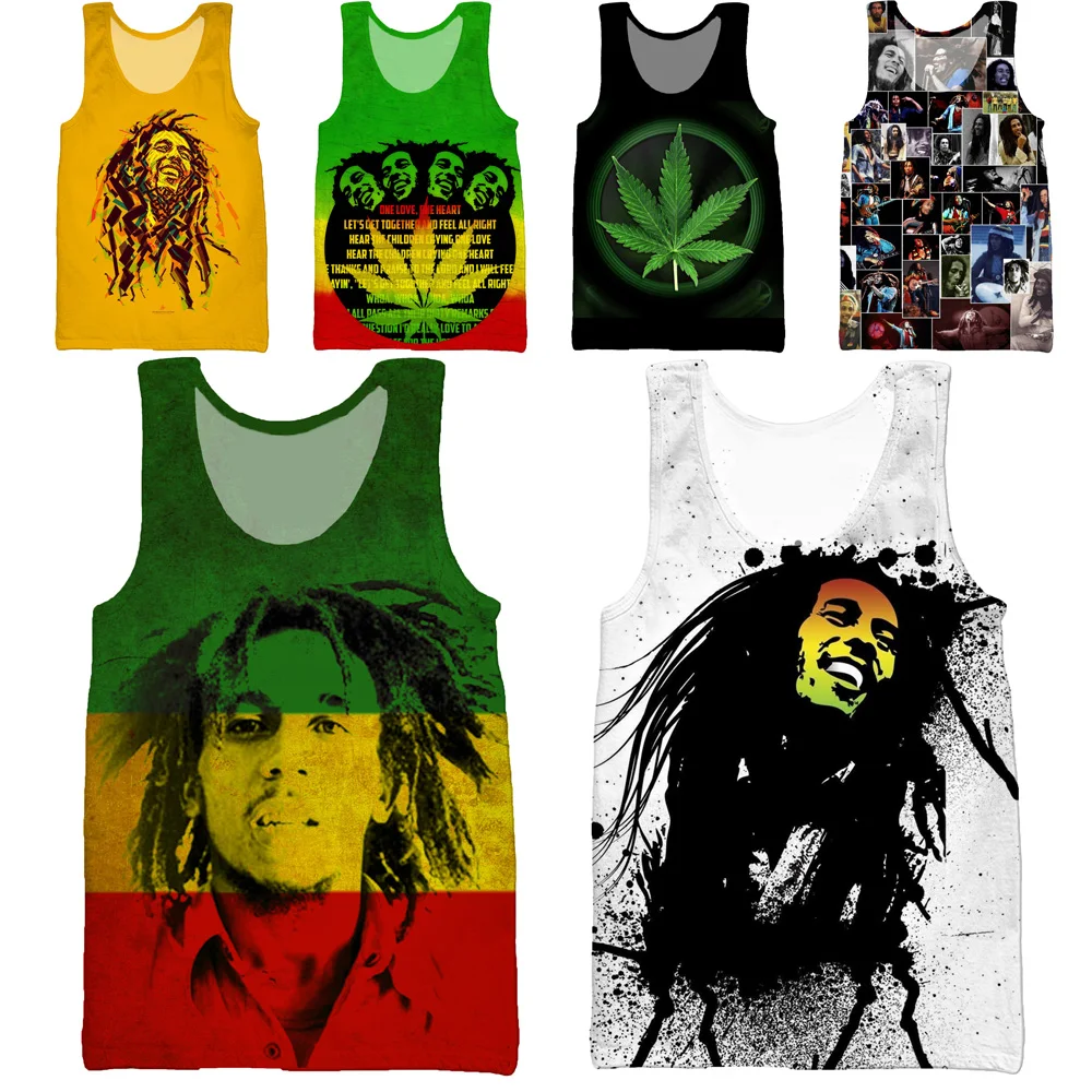 

HOXIXIB 3D Print Reggae Singer Bob Marley Vest White Fashion Cool Swim Hip Hop Men Tank Tops Running Undershirt Home Women Shirt