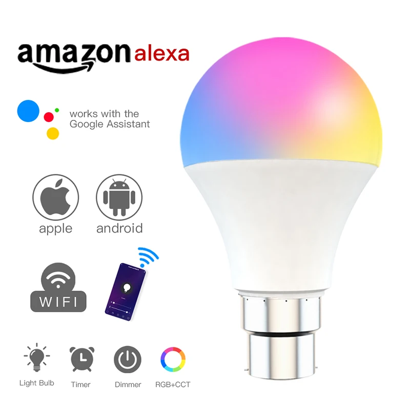 

15W WiFi Smart Light Bulb E27 B22 Dimmable RGB+CCT AC85-260V Smart LED Light Bulbs Voice Control Work With Alexa Google Home New