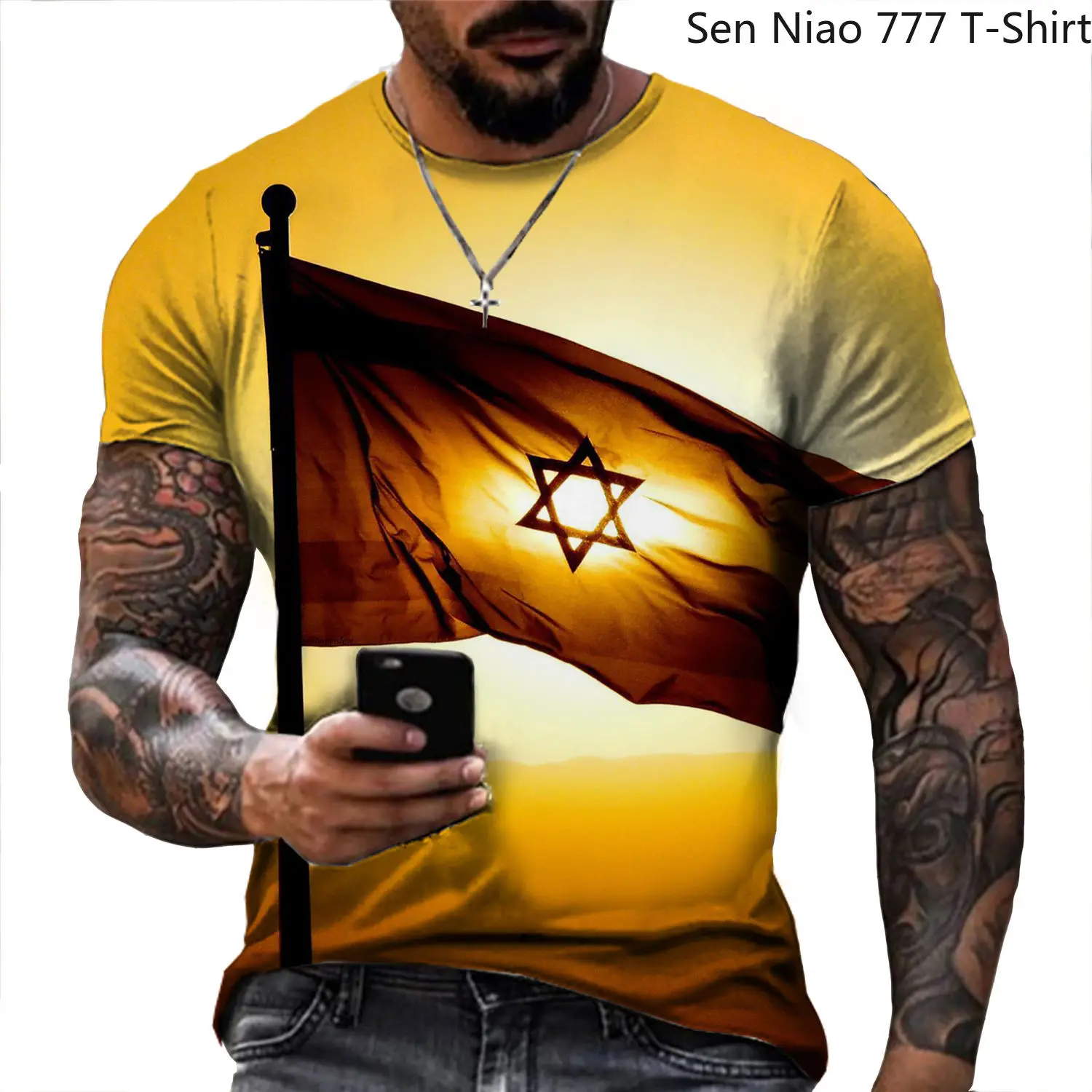 Футболка мужская оверсайз с принтом флага Израиля рубашка короткими рукавами в