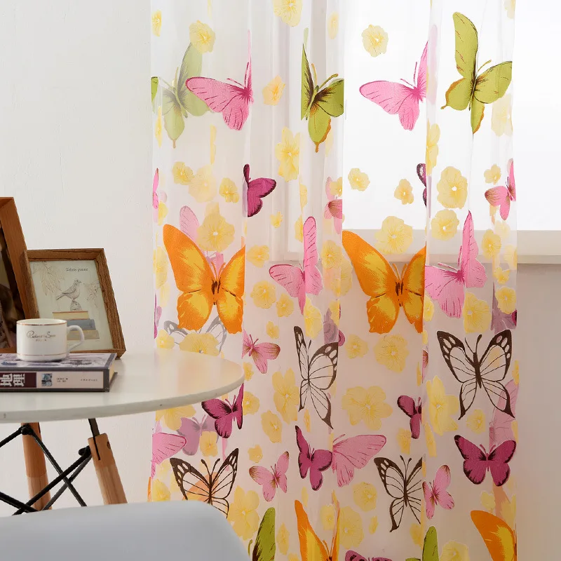 

New Printed Large Butterfly Curtain Printing Screen Sample Window Curtain Tulle Window Screens Sheer Voile Door Curtains Drape
