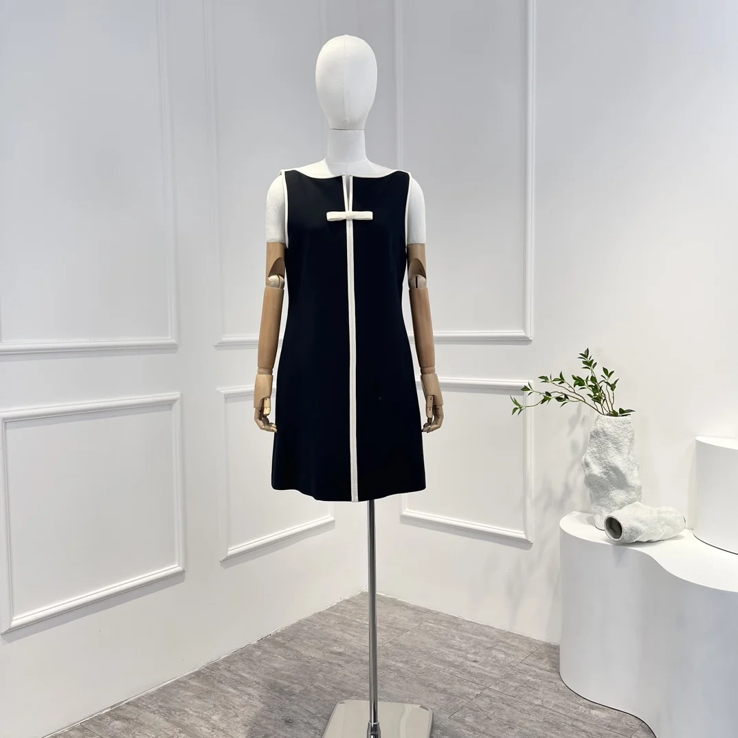 

2022 New Autumn Top Quality Light Luxury Vintage White Bow Black Mini Dresses for Fashion Women